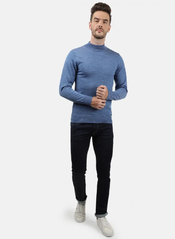 Men Blue Solid Pullover