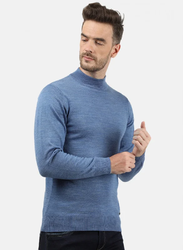 Men Blue Solid Pullover