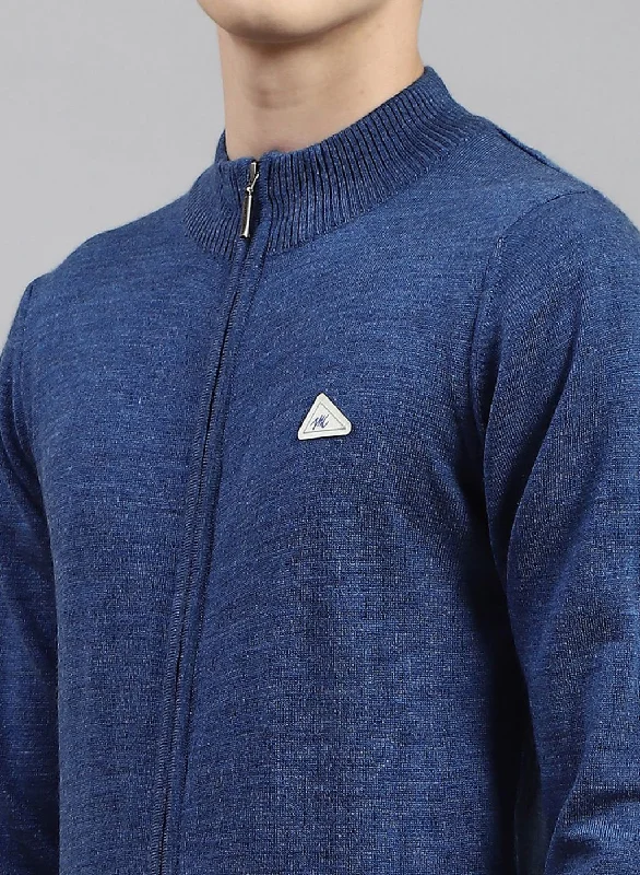 Men Blue Solid Wool blend Pullover