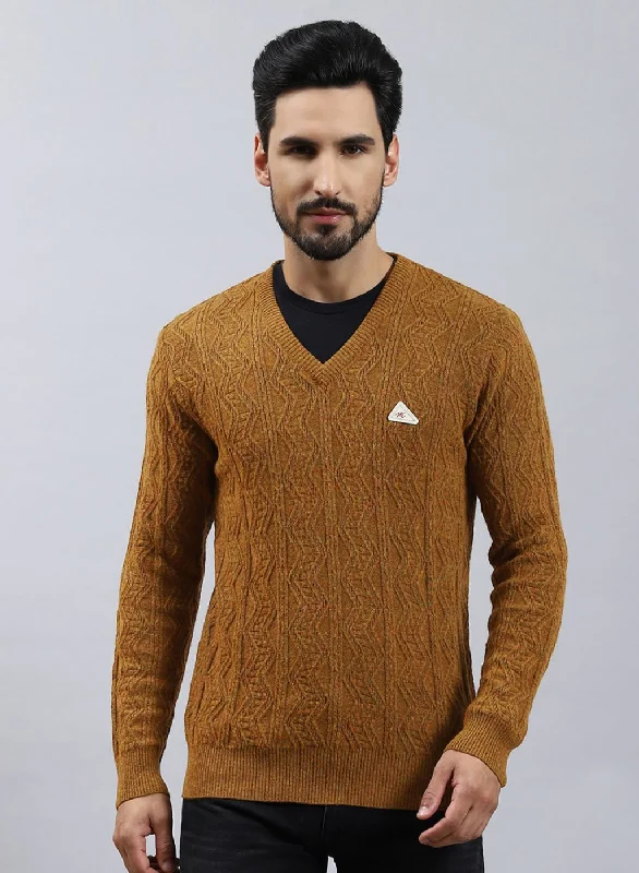 Men Green Self Design Lamb wool Pullover