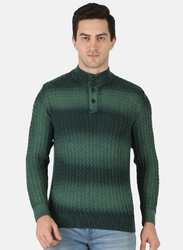 Men Green Self Design Pullover