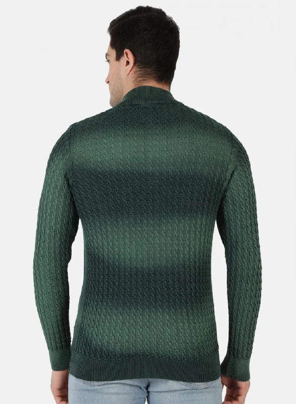 Men Green Self Design Pullover