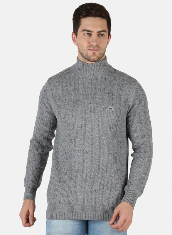 Men Grey Self Design Pullover