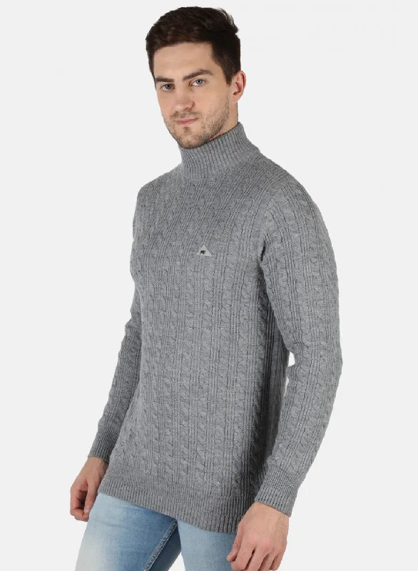 Men Grey Self Design Pullover