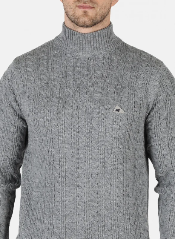 Men Grey Self Design Pullover