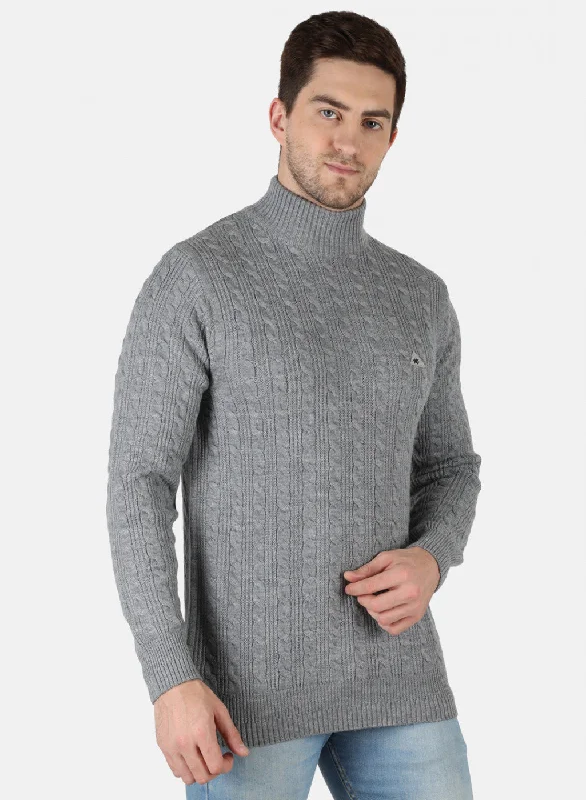 Men Grey Self Design Pullover