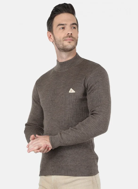 Men Khaki Solid Pullover