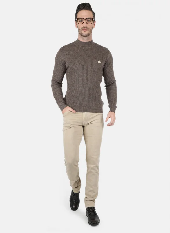 Men Khaki Solid Pullover