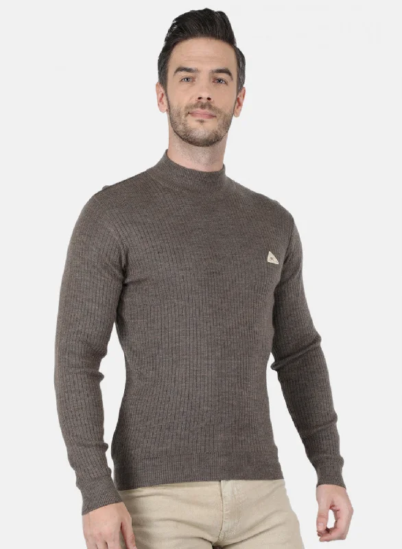 Men Khaki Solid Pullover