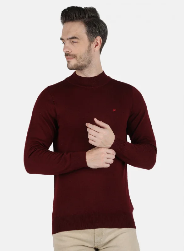 Men Maroon Solid Pullover