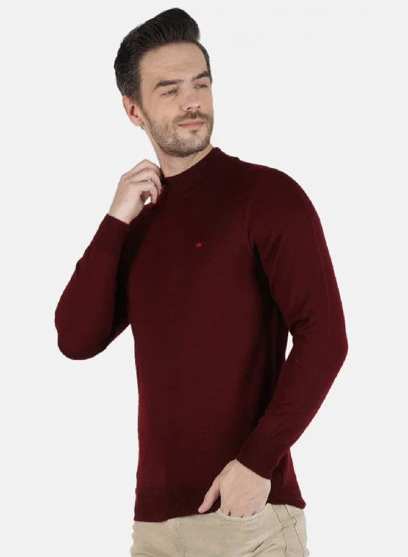 Men Maroon Solid Pullover