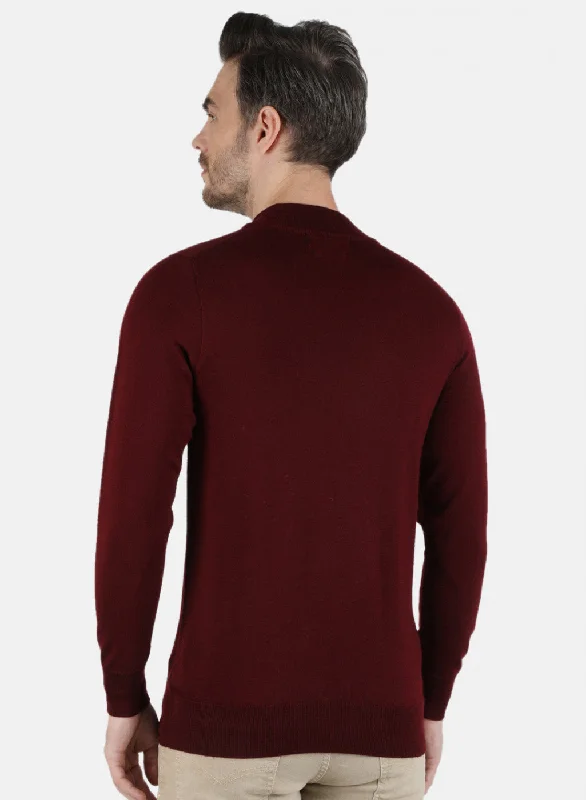 Men Maroon Solid Pullover