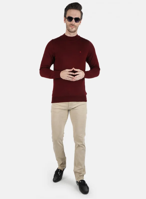 Men Maroon Solid Pullover