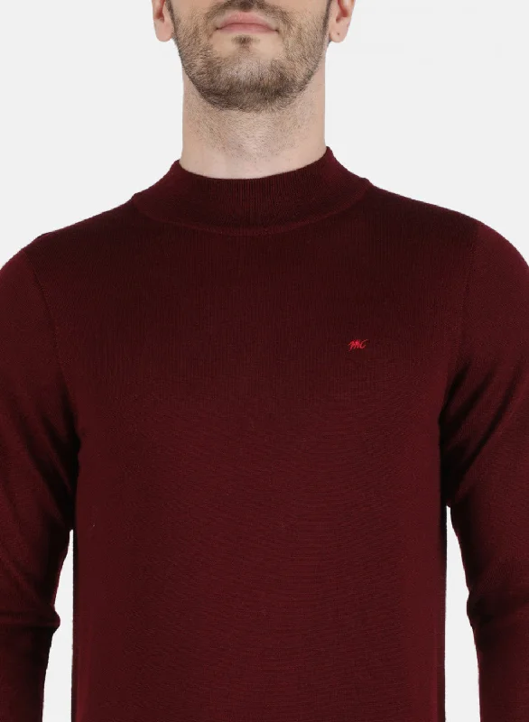 Men Maroon Solid Pullover