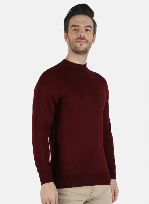 Men Maroon Solid Pullover