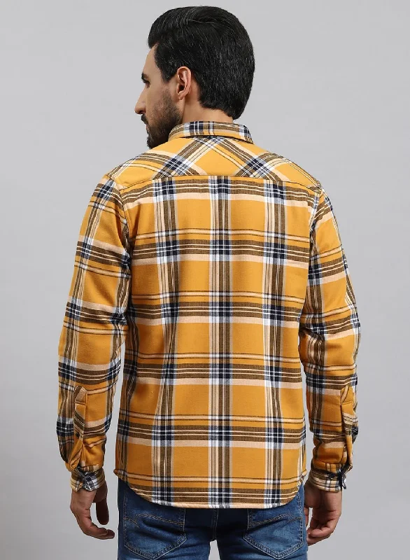 Men Mustard Check Cotton Blend Shirt