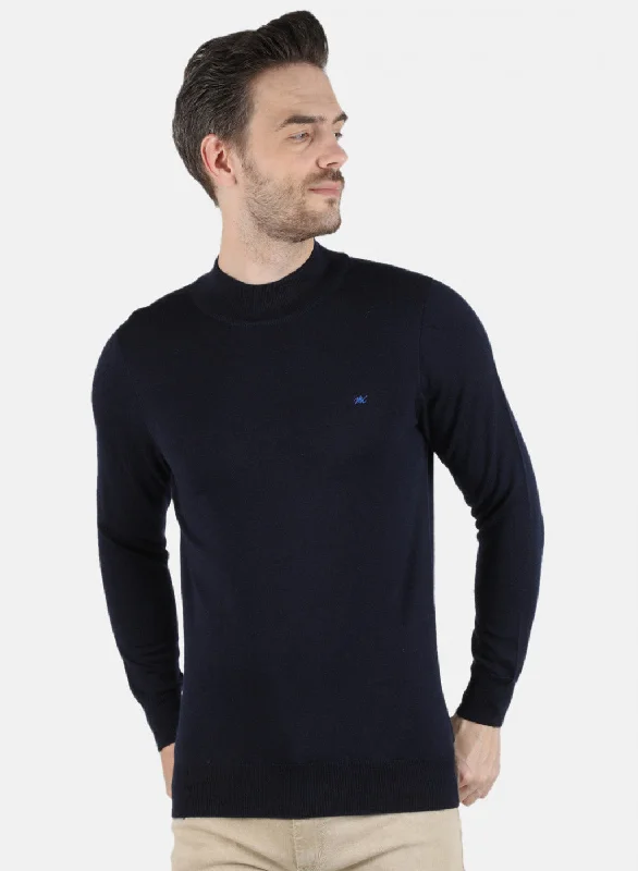 Men NAvy Blue Solid Pullover