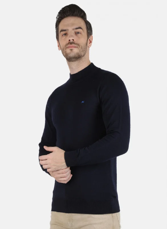 Men NAvy Blue Solid Pullover