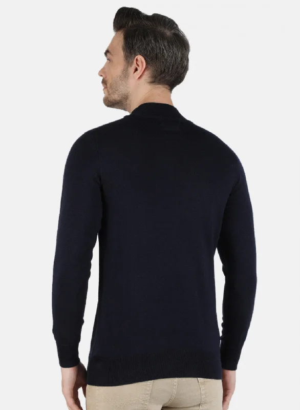 Men NAvy Blue Solid Pullover