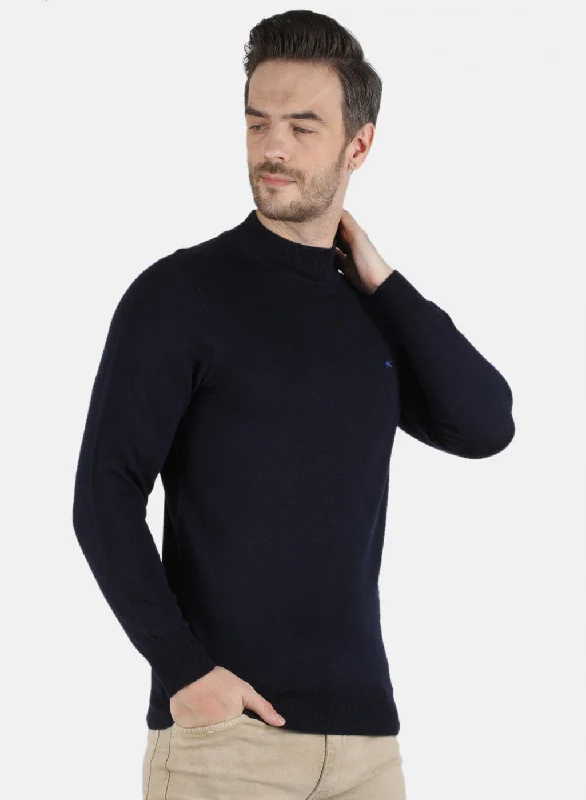 Men NAvy Blue Solid Pullover