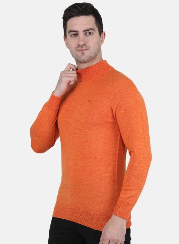 Men Orange Solid Pullover