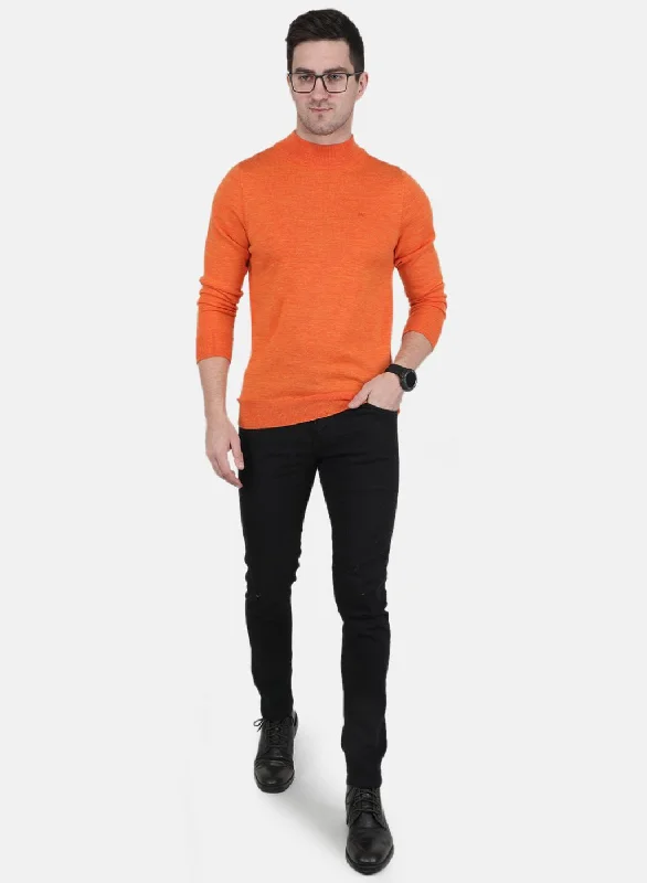 Men Orange Solid Pullover