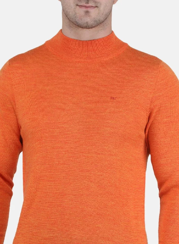 Men Orange Solid Pullover