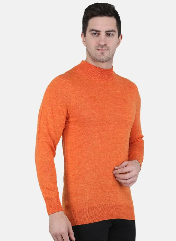 Men Orange Solid Pullover