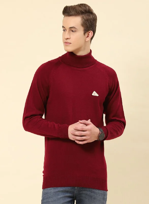 Men Red Solid Blend wool Pullover