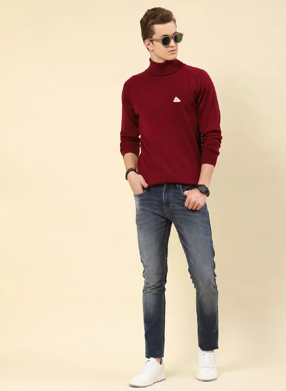 Men Red Solid Blend wool Pullover