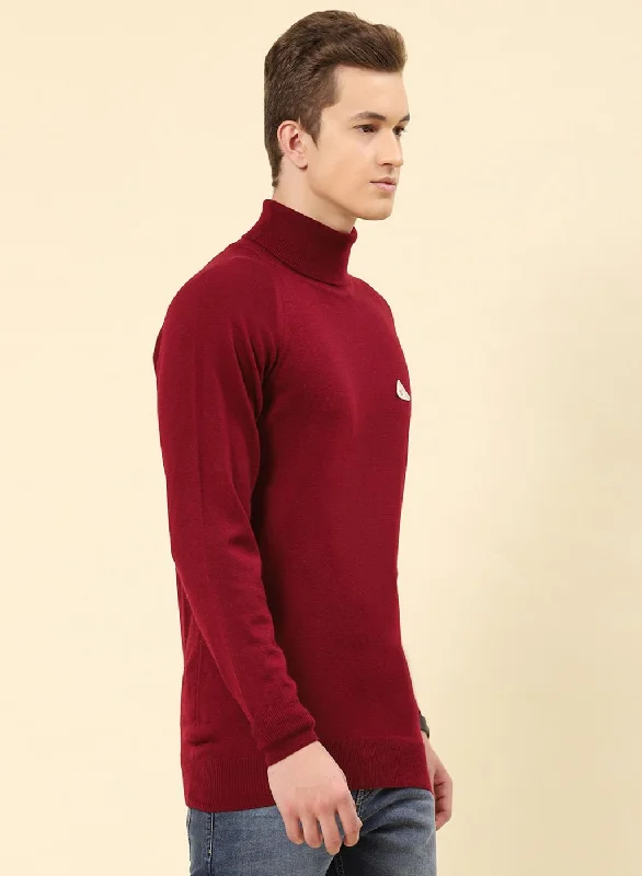 Men Red Solid Blend wool Pullover