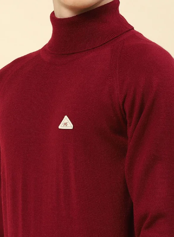 Men Red Solid Blend wool Pullover