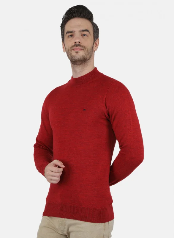 Men Red Solid Pullover