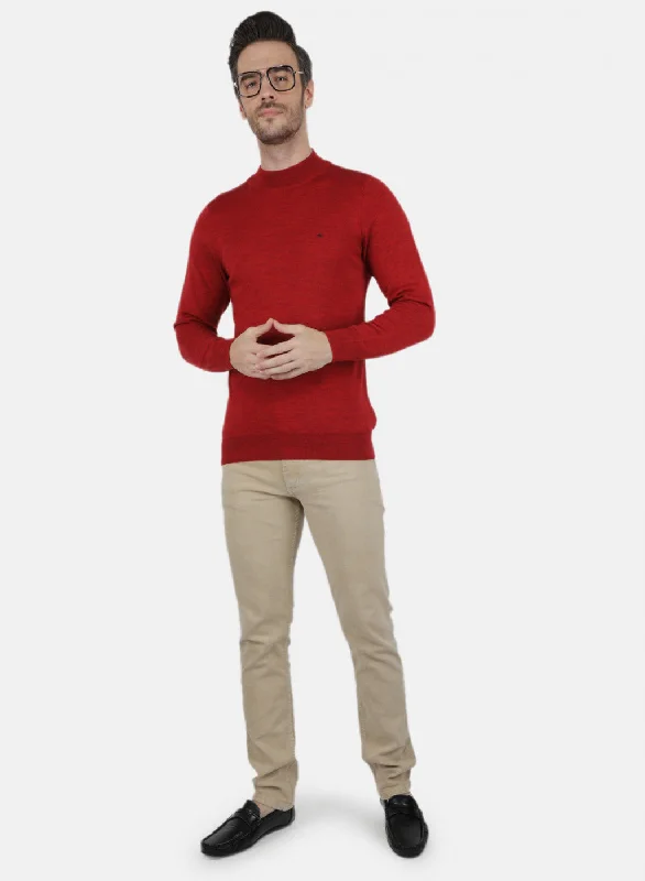 Men Red Solid Pullover