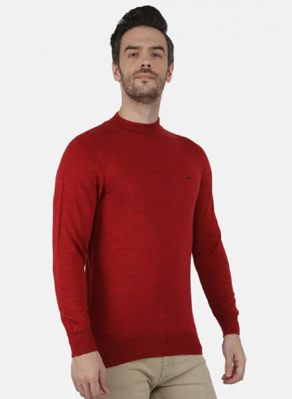 Men Red Solid Pullover