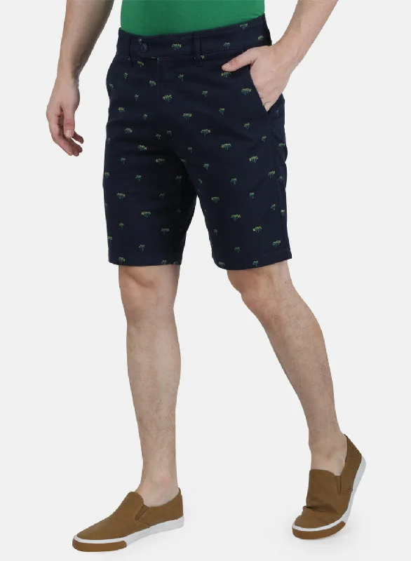 Mens Navy Blue Printed Shorts