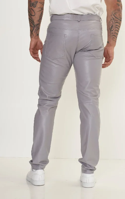 Genuine Lambskin Leather Pants - GREY