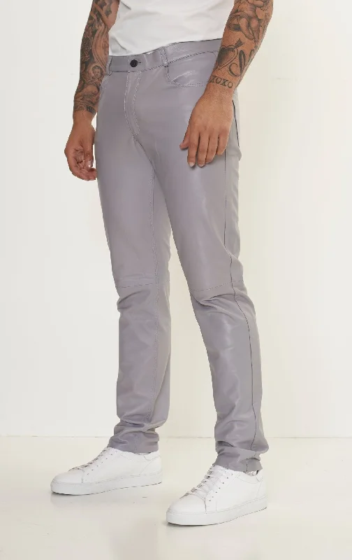 Genuine Lambskin Leather Pants - GREY