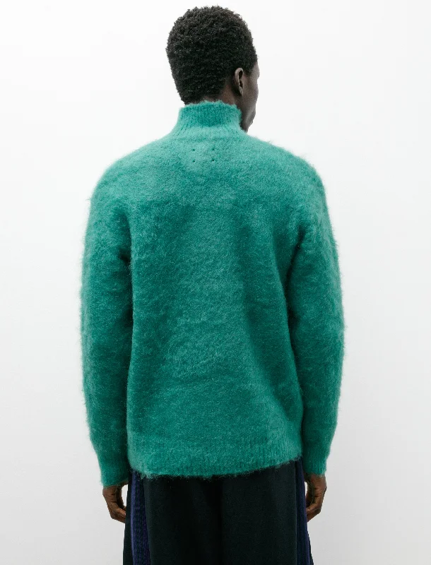 Zipped Mohair Cardigan Solid Emerald