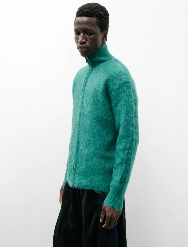 Zipped Mohair Cardigan Solid Emerald