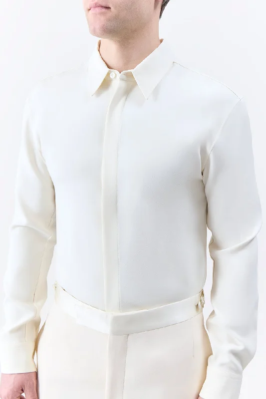 Nicolas Shirt in Ivory Silk Wool Cady