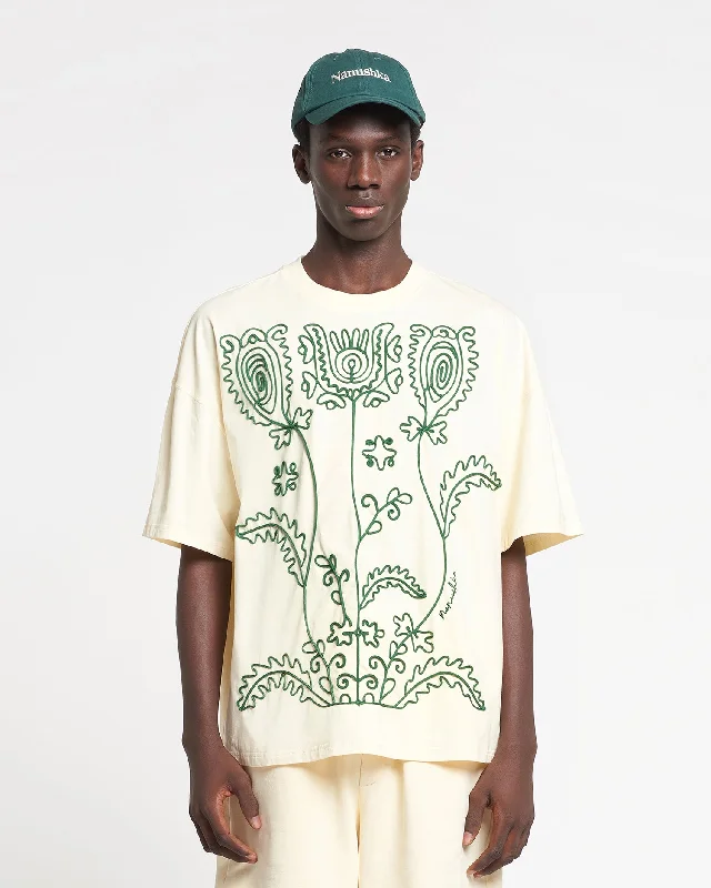 Wren - Embroidered Cotton-Jersey T-Shirt - Creme/Green