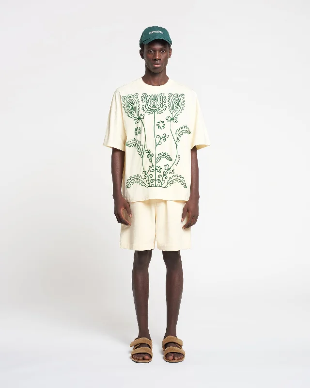 Wren - Embroidered Cotton-Jersey T-Shirt - Creme/Green