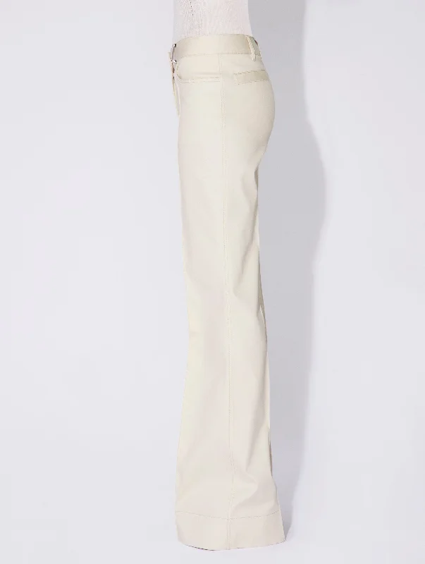 Cream washed denim flared trousers