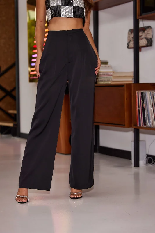 Halley Black Satin Trousers