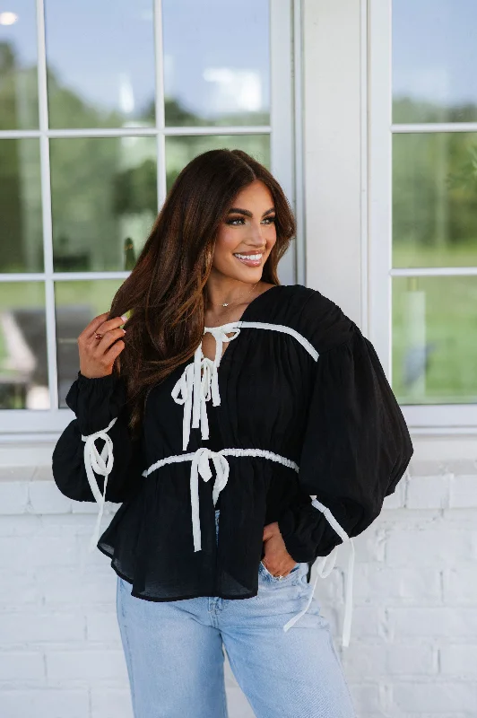 Madison Long Sleeve Blouse - Black