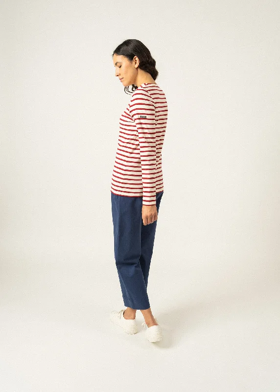 MINQUIDAME - Breton Striped Shirt with Long Sleeve | Soft Cotton | Women Fit (ECRU / MAROON)