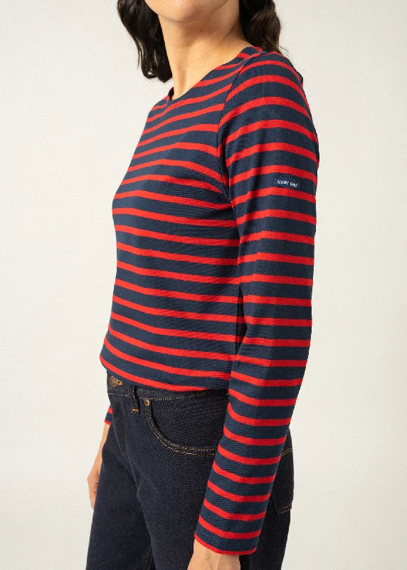 MINQUIDAME - Breton Striped Shirt with Long Sleeve | Soft Cotton | Women Fit (NAVY / RED)