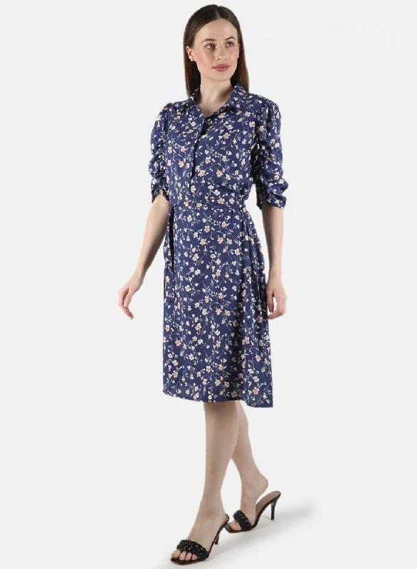 Women Navy Blue Printed Dress