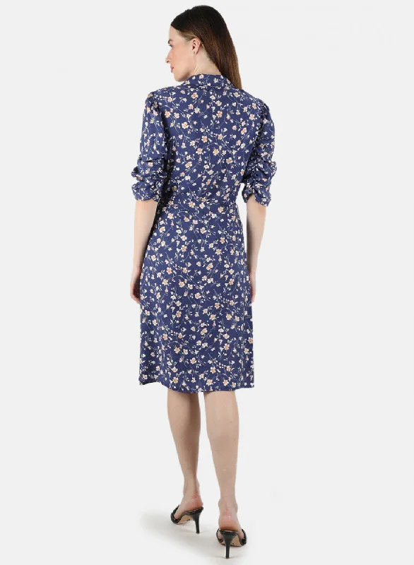 Women Navy Blue Printed Dress